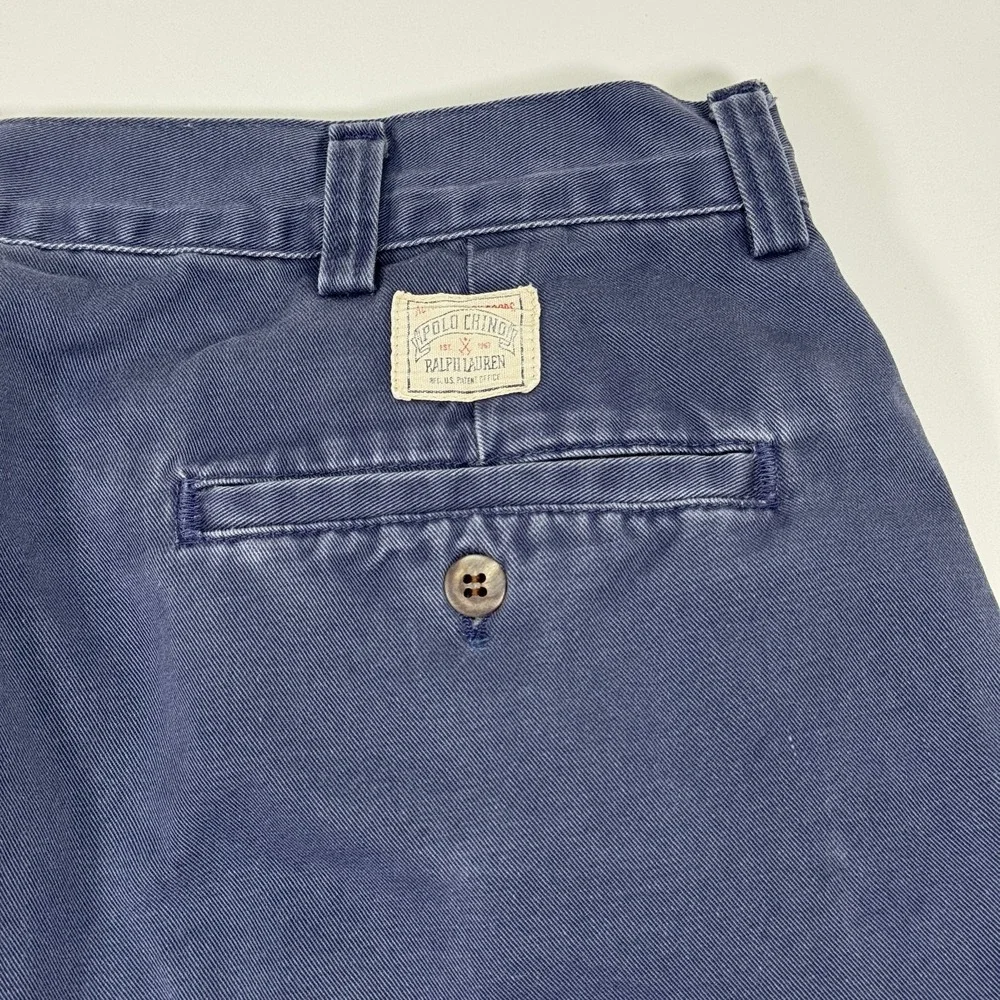 VTG Polo Ralph Lauren Chino Pants Mens 35x32 Navy Blue Faded Relaxed 90s USA
